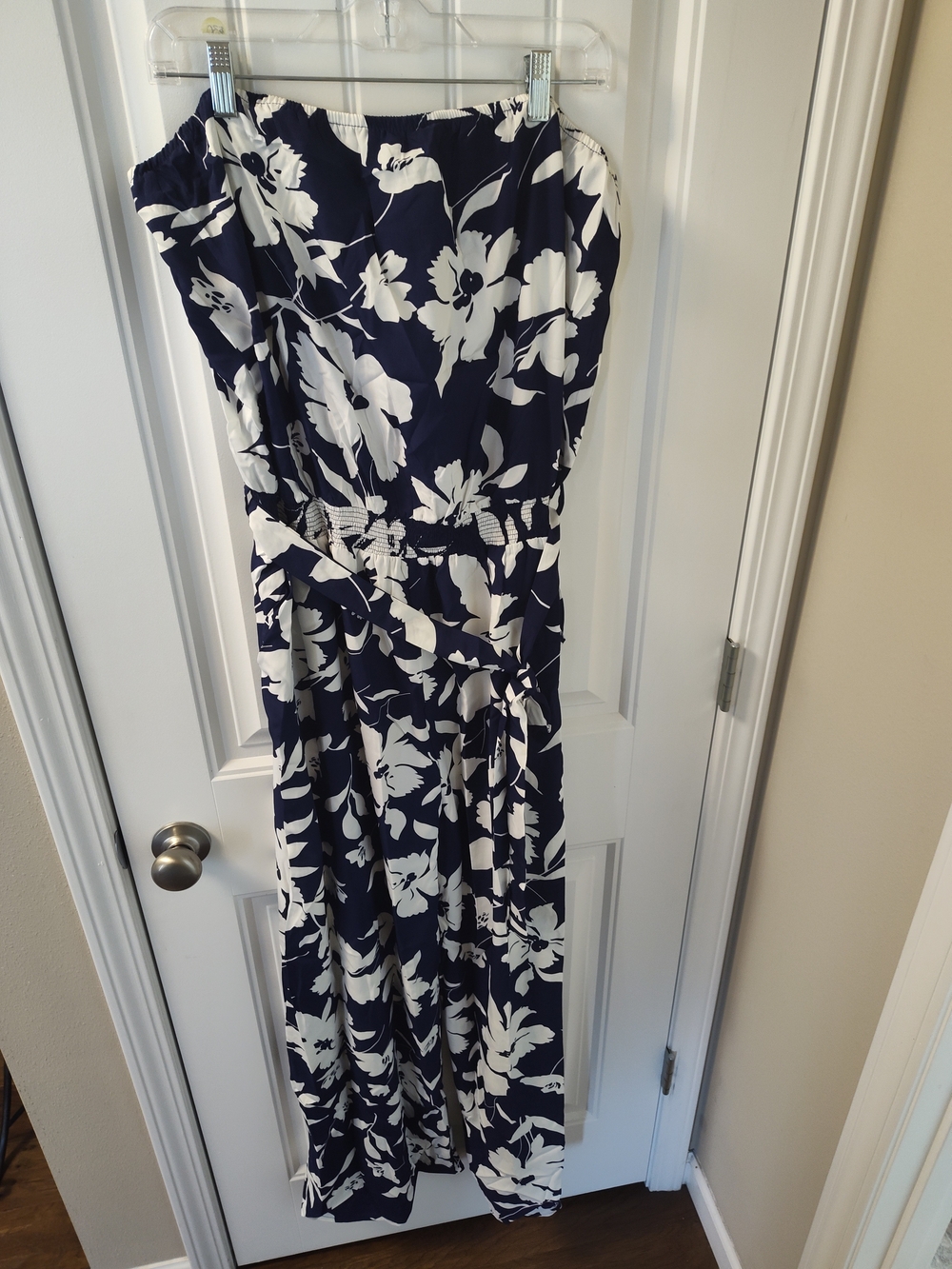 Jasmine Navy and White Strapless Floral Jumpsuit